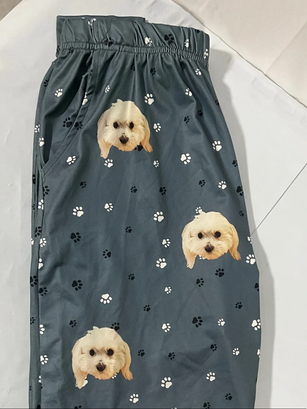 Kids Paw Print & Puppy Jogger / Pajama Pants - Blue Gray Size 12-14 Y